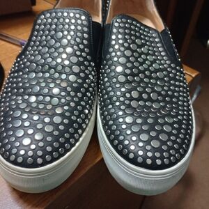 Vince Camuto Black Studded Slip-On Loafers